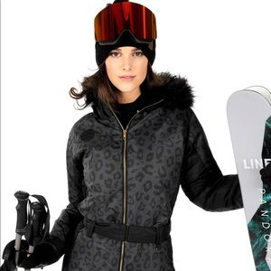 Tipsy Elves Midnight Leopard Ski Snow Suit Fur Black Size Small